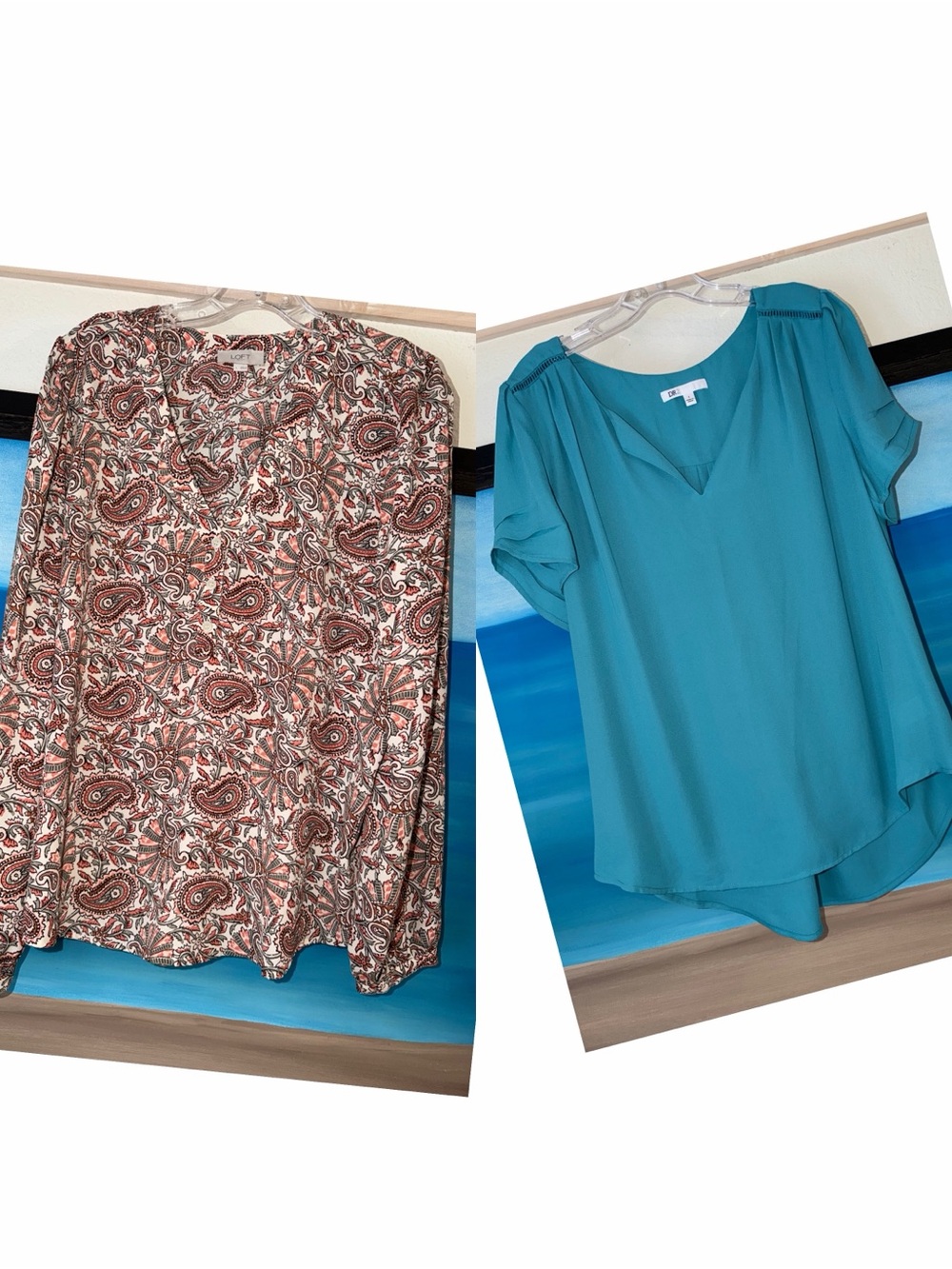 Pack of 2 blouses: 👚 LOFT Paisley long sleeve & DR2 Teal V-Neck Short-Sleeve